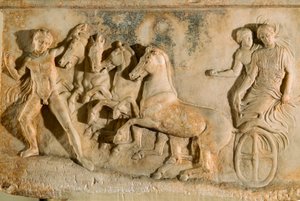 Oud reliëf uit Phaleron dat Echelos toont die Basile uit de onderwereld redt door James L Stanfield