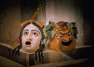 Romeins mozaïek uit de 2e eeuw na Christus met tragedie en komedie. Musei Capitolini, Rome, Italië.