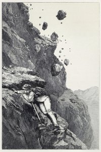 Een kanonnade op de Matterhorn, uit Scrambles amongst the Alps in de jaren 1860-69, uitgegeven 1871 (gravure)