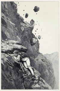 Een kanonnade op de Matterhorn, uit Scrambles amongst the Alps in the years 1860 - 69, uitgegeven 1871