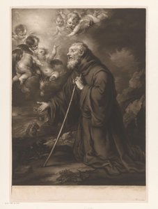 Knielende H. Franciscus van Paola in gebed door James McArdell