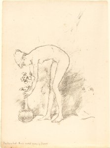 Een Naakt Model Schikt Bloemen