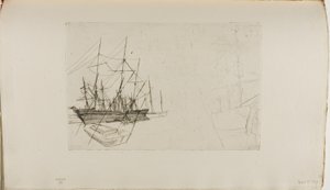 Een schets van schepen door James Abbott McNeill Whistler