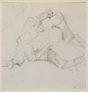 Een man die slaapt op een stapel bagage door James Abbott McNeill Whistler