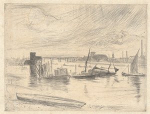 Battersea Dawn (Cadogan Pier), uit de Thames Set (Een serie van zestien etsen van scènes aan de Theems en andere onderwerpen) door James Abbott McNeill Whistler