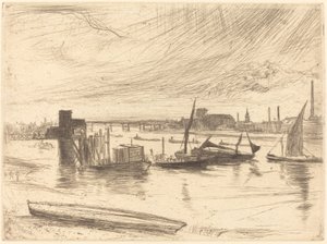 Vroege ochtend, Battersea door James Abbott McNeill Whistler