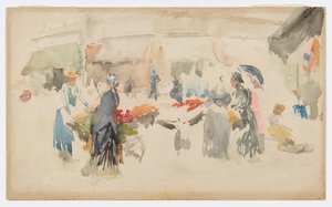 Bloemenmarkt: Dieppe door James Abbott McNeill Whistler