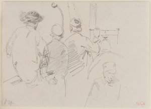 Vier mannen aan boord van een boot door James Abbott McNeill Whistler
