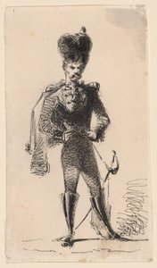 Huzaren (recto) Man met een Hoge Hoed en Verbonden Hoofd (verso)