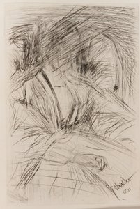 Dame in een leunstoel door James Abbott McNeill Whistler