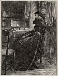 De Proefpreek: Joanna Douglas aan Haar Bureau door James Abbott McNeill Whistler