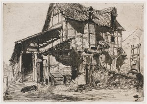 Het Onveilige Huurhuis. Een van de Twaalf Etsen uit de Natuur (De Franse Set) door James Abbott McNeill Whistler
