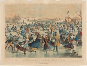 Central Park, winter: De schaatsvijver door James Merritt Ives