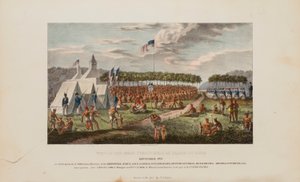 Uitzicht op het grote verdrag gehouden in Prairie Du Chien, september 1825, uit The Aboriginal Portfolio door James Otto Lewis