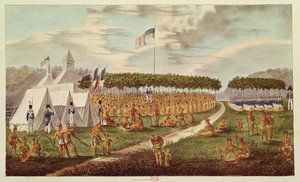 Uitzicht op het Grote Verdrag gehouden in Prairie du Chien, Wisconsin, september 1825, uit 