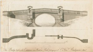 Weston-under-Lizard - Brug bij de ingang van Weston Park: gravure