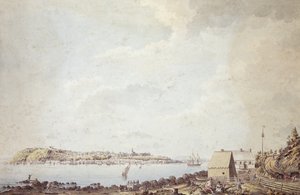 Een uitzicht vanaf de stad Quebec, de hoofdstad van Canada, genomen vanaf het veerhuis aan de overkant van de rivier, 3 oktober 1784