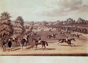 Paardenrennen in Epsom voor vertrek door James Pollard