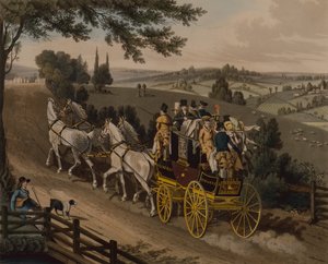 Postkoets (gekleurde gravure)