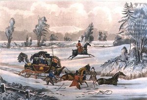De Postkoets in een Sneeuwstorm, gegraveerd door G. Reeves, uitgegeven door J. Watson 21/9/1825 (gravure) door James Pollard