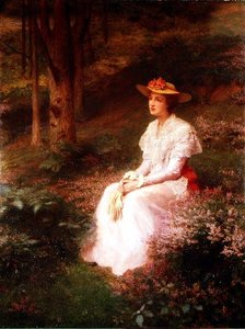 Elegante Dame Zittend in het Bos