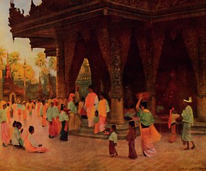 Aanbidders bij een heiligdom van Gautama, 1913
