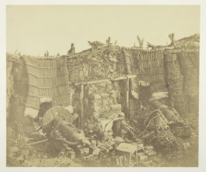 Interieur van de (Russische) barakbatterij, met mantelets