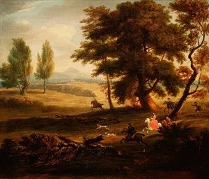 Jachtpartij in een Uitgestrekt Landschap