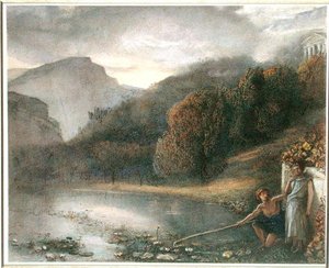 Landschap met een Tempel en Pastorale Figuren door James Smetham