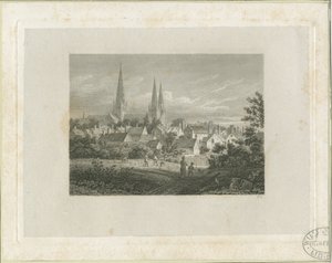 Lichfield Cathedral - Noord Noord West uitzicht (veraf): gravure, nd [c 1816] door James Storer