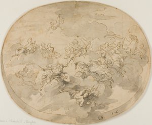Ontwerp voor Plafondfresco: Apollo en de Muzen met Minerva die Onwetendheid Vernietigt door James Thornhill