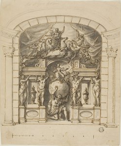 Ontwerp voor toneeldecor (Hampton Court) met mythologische figuren
