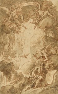 Voorbereidende tekening voor de gravure door C. du Bosc, voor de Kapelbijbel van het Royal Marine College. Werk (43x26.6 cm) door James Thornhill (1675-1734), begin 18e eeuw. door James Thornhill