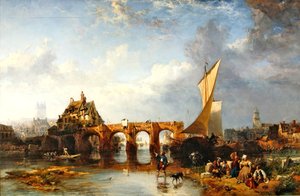De Pont des Treilles over de rivier Maine bij Angers door James Vivien de Fleury