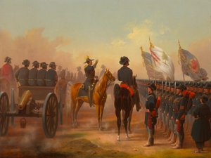 Review van Rhode Island en Maine troepen, 1861 door James Walker