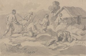 Boerderijarbeiders die Koren Dorsen