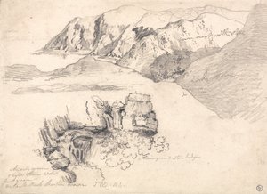 Studies van een heuvelachtige kust en een rotsachtige waterval door James Ward