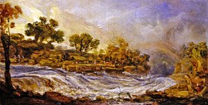 De stroomversnellingen boven de watervallen van de Clyde, Lanarkshire door James Ward
