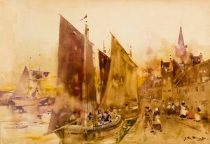 Veerboot Vissersboten aan de Kade, Montrose door James Watterston Herald