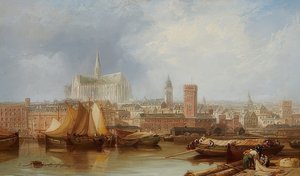 Zicht op Keulen met de onvoltooide kathedraal door James Webb