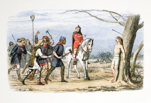 Edmund, koning van Oost-Anglia, gedood door de Denen, 20 november 869 AD, uit A Chronicle of England BC 55 to AD 1485, gepubliceerd in Londen, 1863
