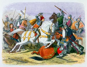Illustratie van Richard III bij de Slag om Bosworth, 19e eeuw