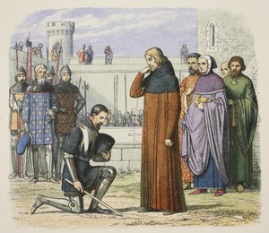Ontmoeting van Richard II en Henry Bolingbroke waarbij Henry de troon eist, uit A Chronicle of England BC 55 to AD 1485, pub. London door James William Edmund Doyle