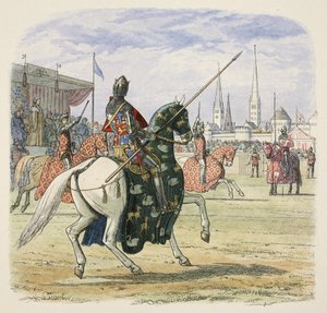 Richard II stopt het duel tussen Hereford en Norfolk, uit A Chronicle of England BC 55 to AD 1485, pub. London door James William Edmund Doyle