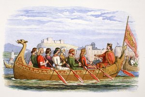 De schuit van Edgar bemand door acht koningen op de Dee
