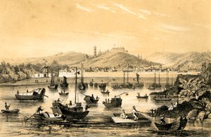 Ningbo, een van de vijf havens die door het laatste verdrag zijn opengesteld voor Britse handel, China, 1847 door James William Giles