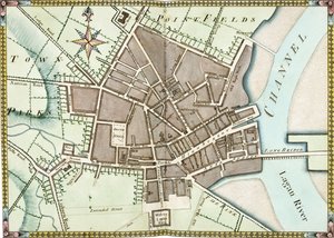 Dubbele pagina aquarelplan van Belfast, ca. 1795 door James Williamson