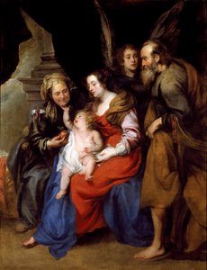 Portret van de heilige familie met Sint Anna, moeder van Maria en een engel door Jan Roos
