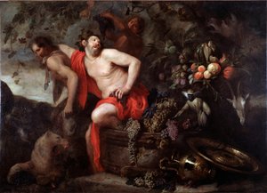 De Oogst van Silene (Oogst van Silenus) Schilderij door Jan Roos (1591-1638) door Jan Roos