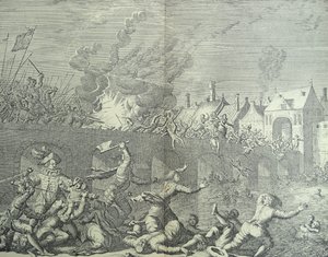 Maastricht, Nederland wordt geplunderd door de Prins van Parma door Jan (after) Luyken